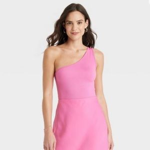 A new day | pink one shoulder crop top seamless slim fit tank